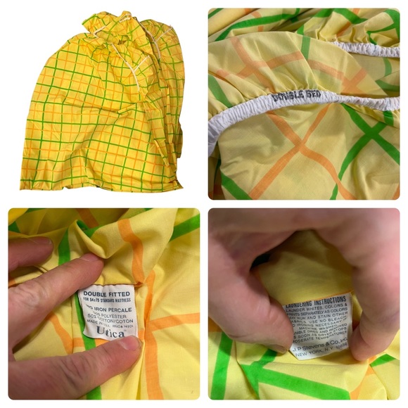 VTG 1970s JP Stevens Percale Bright Retro Yellow Full Bed Linens Sheet Set of 3 - Picture 3 of 4